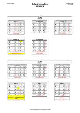 Calendrier scolaire 2016