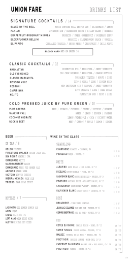 brunch menu - Union Fare