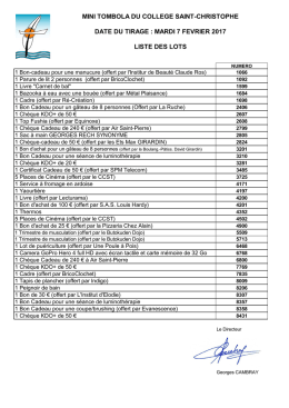 Tirage mini-tombola 2016 liste des lots - Coll&egrave;ge Saint
