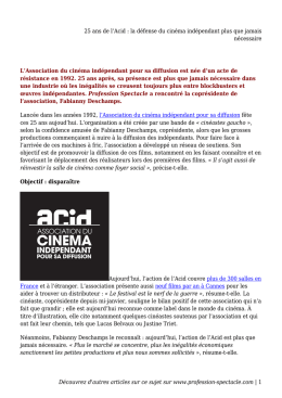 25 ans de l`Acid : la défense du cinéma indépendant plus que