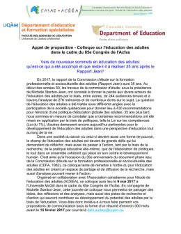 Appel de proposition - Colloque sur l`&eacute;ducation des adultes dans le