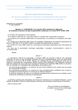 Décision n°17.00.852.001.1 du 4 janvier 2017 autorisant la