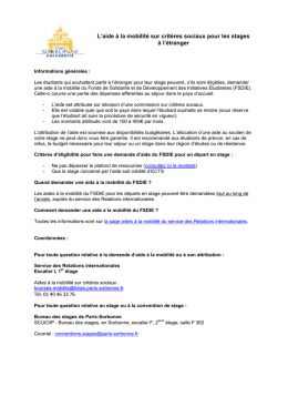 Aides à la mobilité pour stage - Université Paris