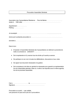 Procuration Assemblée Générale Association des - Jette