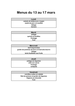 Menus du 13 au 17 mars