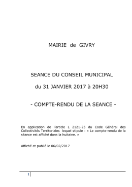 Compte-rendu du Conseil municipal du 31/01/2017