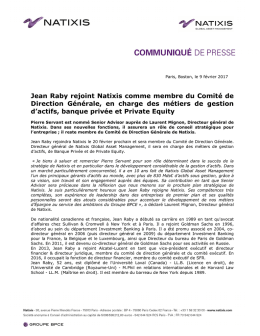 Jean Raby rejoint Natixis comme membre du Comité de Direction