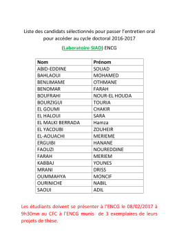 Liste des candidats sélectionnés pour passer l`entretien oral pour