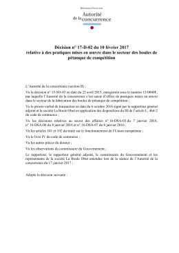 Décision n° 17-D-02 du 10 février 2017 relative à des pratiques