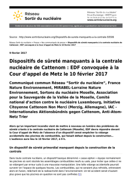 Dispositifs de sûreté manquants à la centrale nucléaire de Cattenom