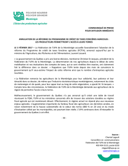 Communiqué - UPA Montérégie