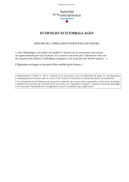 ecofolio/ eco emballages - Autorit&eacute; de la concurrence