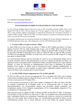 Le Conseiller Economique R&eacute;gional INVESTISSEMENTS DIRECTS