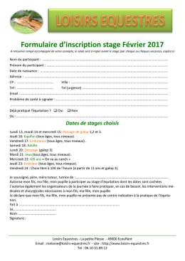 Formulaire d`inscription stage Février 2017 - Loisirs