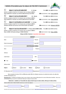 Bulletin d`inscription pour les séjours de l`été 2017 à Sachemont