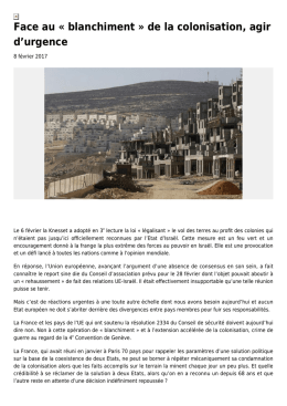 Face au &laquo; blanchiment &raquo; de la colonisation, agir d`urgence