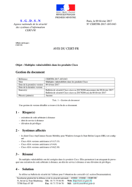 SGDSN AVIS DU CERT-FR Gestion du document 1