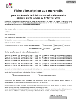 Fiche d`inscription aux mercredis