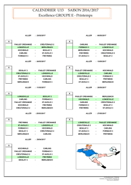 CALENDRIER U13 SAISON 2016/2017 Excellence GROUPE E