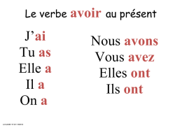 J`ai Tu as Elle a Il a On a Nous avons Vous avez Elles ont Ils ont