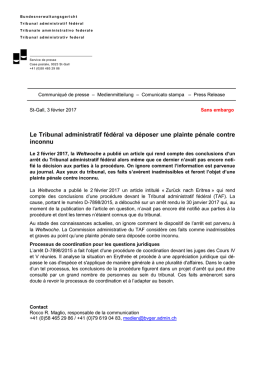 Le Tribunal administratif fédéral va déposer une plainte pénale
