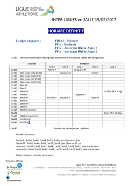 INTER-LIGUES en SALLE 19/02/2017 HORAIRE DEFINITIF