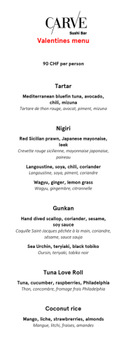 Menu Carve Sushi Bar