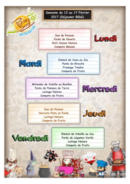 Semaine du 13 au 17 Février 2017 (Déjeuner Bébé)