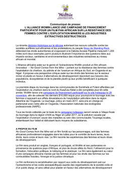 Communiqu&eacute; de presse: L`ALLIANCE WOMIN LANCE UNE