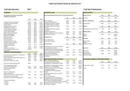 Tarifs des prestations de services 2017