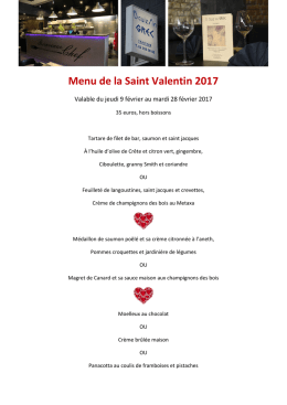 Menu de la Saint Valentin 2017