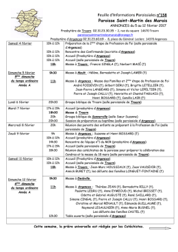Feuille d`informations paroissiales 158 du 5 au 12 f&eacute;vrier 2017