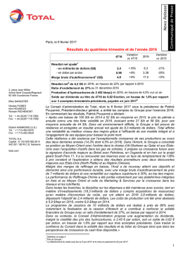 Résultats du quatrième trimestre et de l`année 2016 News