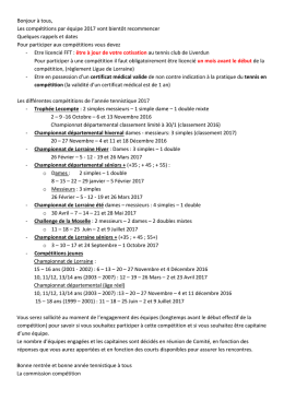 Bonjour à tous, Les compétitions par équipe 2017 vont bientôt