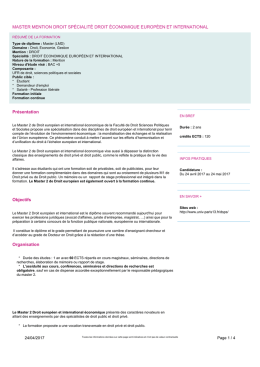 MASTER MENTION DROIT SPÉCIALITÉ DROIT ÉCONOMIQUE