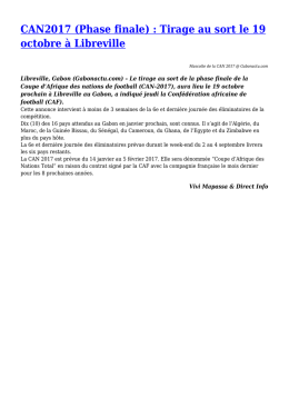 CAN2017 (Phase finale) : Tirage au sort le 19 octobre à Libreville