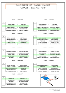 CALENDRIER U15 SAISON 2015/2016 GROUPE I