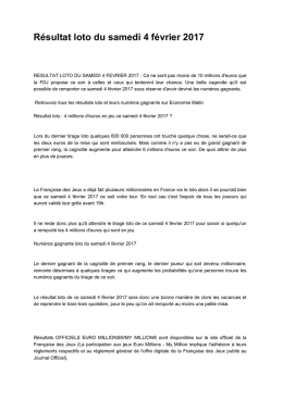 R&eacute;sultat loto du samedi 4 f&eacute;vrier 2017