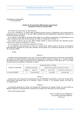 Arrêté du 28 novembre 2016 portant avancement de grade au titre