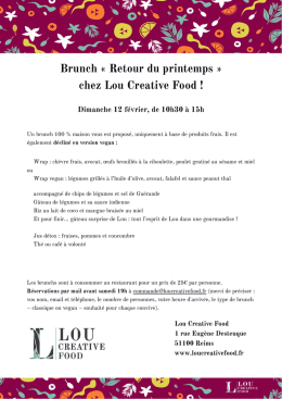 menu du brunch du 12 février