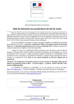 Aide de tr&eacute;sorerie aux producteurs de lait de vache
