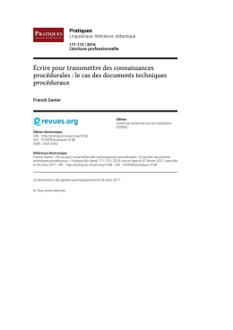 &Eacute;crire pour transmettre des connaissances proc&eacute;durales