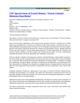 Special Issue of French History, "French Colonial Histories - H-Net