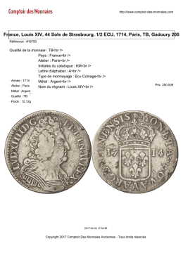 France, Louis XIV, 44 Sols de Strasbourg, 1/2 ECU, 1714, Paris, TB
