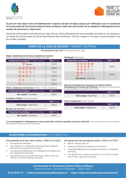 tarifs de la taxe de s&eacute;jour* / tourist tax price