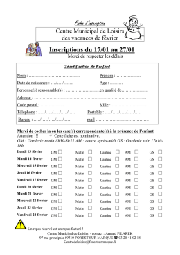 Fiche d`inscription f&eacute;vrier 2017