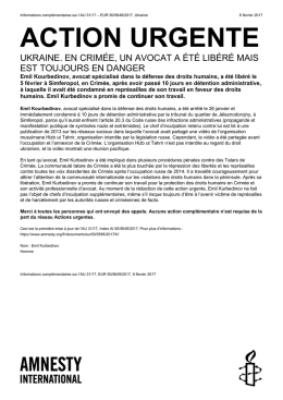Ukraine: EN CRIMÉE, UN AVOCAT A ÉTÉ LIBÉRÉ MAIS EST