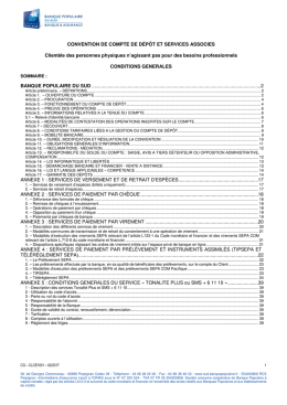 CONVENTION DE COMPTE DE DÉPÔT ET SERVICES ASSOCIES