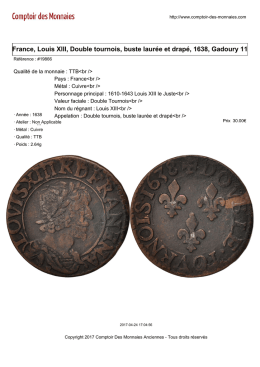 France, Louis XIII, Double tournois, buste laurée et drapé, 1638