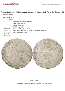 France, Louis XIII, 1/4 Ecu second poin&ccedil;on de Warin, 1642, Paris
